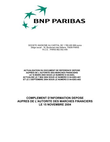 Actualisation du document de référence - BNP Paribas