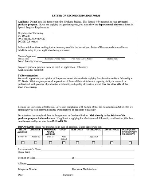 LETTER OF RECOMMENDATION FORM Applicant: Do not have this ...