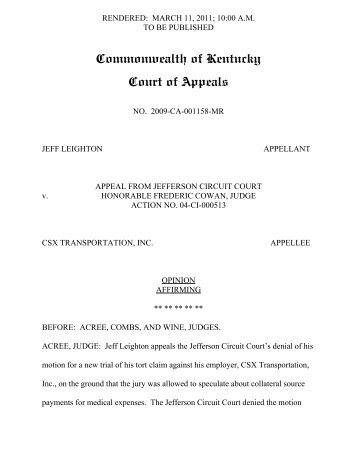 Commonwealth of Kentucky Court of Appeals - Justia