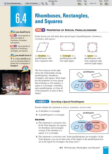 6 4 Rhombuses Rectangles And Squares Nexuslearning Net
