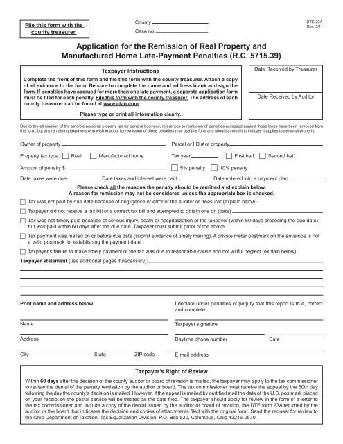 Application for the Remission of Real Property and Manufactured ...