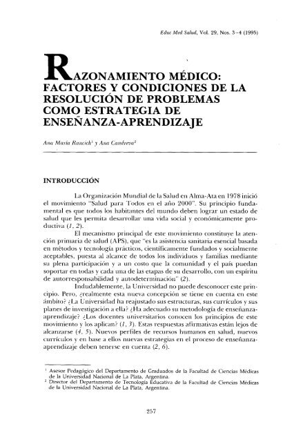 razonamiento médico: factores y condiciones de la ... - PAHO/WHO