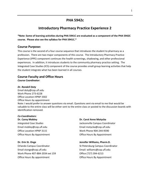 PHA 5942c - College of Pharmacy