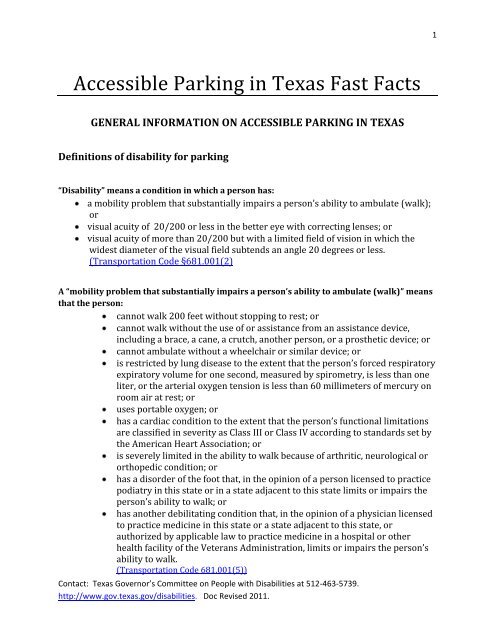 Accessible Parking in Texas Fast Facts (PDF)