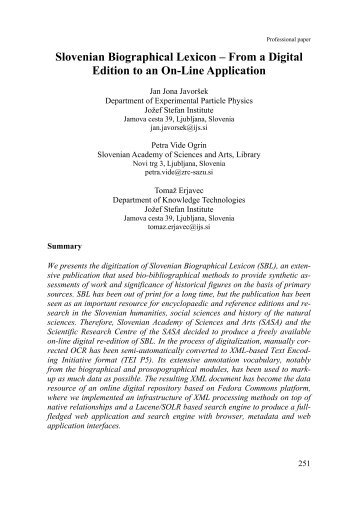 Slovenian Biographical Lexicon ? From a Digital Edition to an On ...