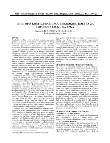 vhdl opis konfigurabilnog mikrokontrolera za implementaciju na fpga