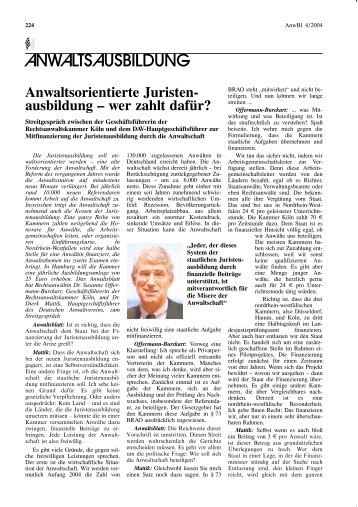 Anwaltsorientierte Juristenausbildung - Wer zahlt dafür - Anwaltsblatt