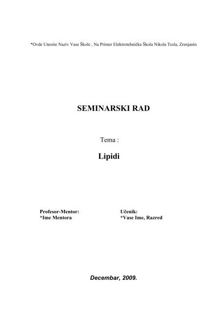 SEMINARSKI RAD Lipidi - Seminarski Maturski Diplomski Radovi