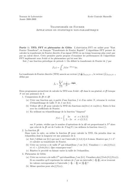 Transformée de Fourier Application en statistique non-paramétrique