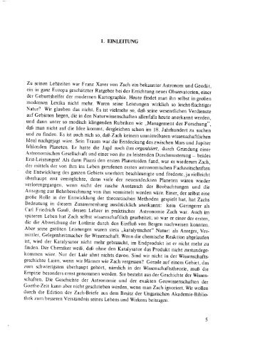 I. EINLEITUNG Zu seinen Lebzeiten war Franz Xaver von Zach ein ...