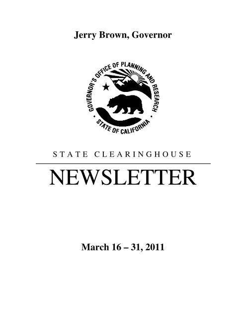 March 16 – 31, 2011 - Office of Planning and Research - State of ...