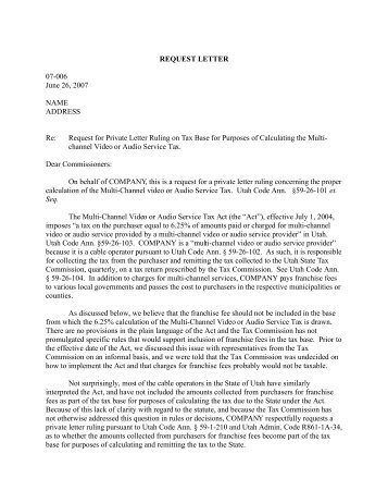 Private Letter Ruling 07-006 - Utah State Tax Commission