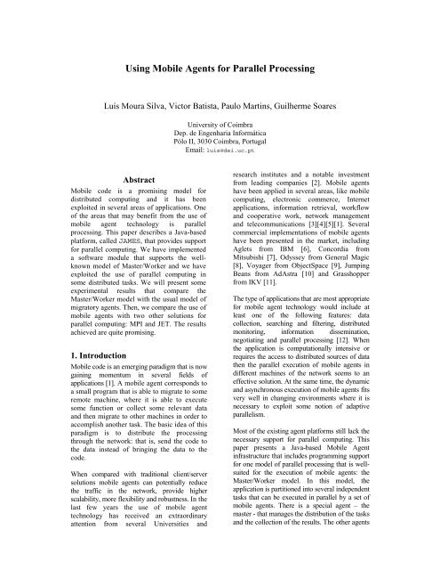 Using Mobile Agents for Parallel Processing - IEEE Computer Society