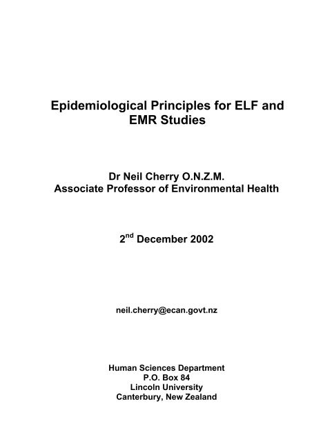 Epidemiological principles for EMF and EMR studies - Lincoln ...