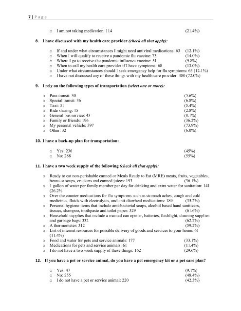 Report on GCPD H1N1 Survey Personal Preparedness Planning for ...