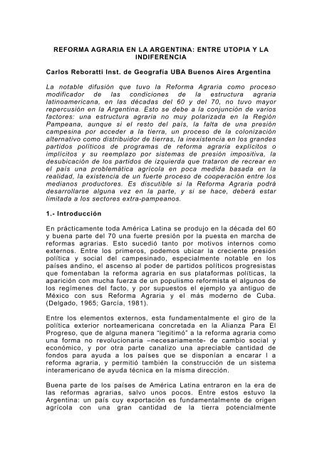 REFORMA AGRARIA EN LA ARGENTINA - Observatorio Geográfico