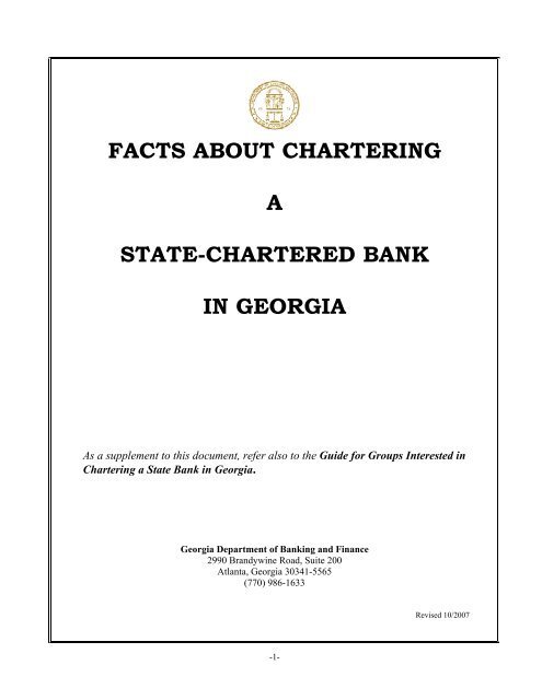 facts about chartering a state-chartered bank - Department of ...