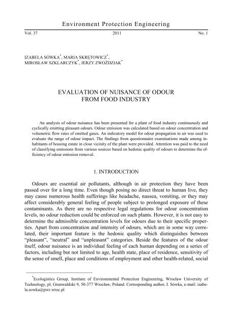 Evaluation of nuisance of odour from food industry - Environment ...