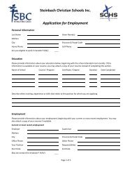 Steinbach Christian Schools Inc. Application for Employment
