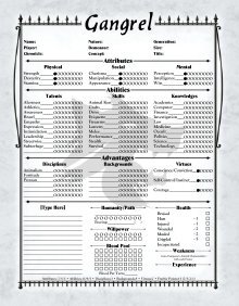 Vampire The Masquerade Revised Characther Sheet