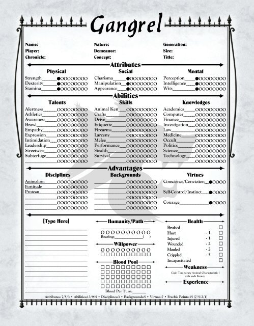 V20 4-Page Elder Character Sheet - MrGone's Character Sheets