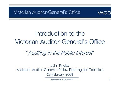 Introduction to the Victorian Auditor-General's Office - VAGO