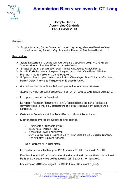 Compte-rendu Assemblée Générale 9 février 2013