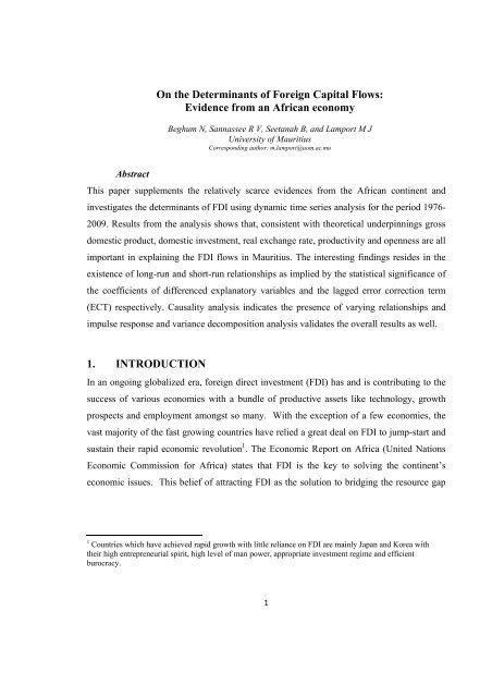 On the Determinants of Foreign Capital Flows - DAAD partnership ...