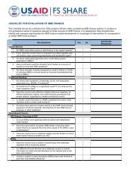 CHECKLIST FOR EVALUATION OF SME FINANCE - USAid