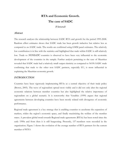RTA and Economic Growth. The case of SADC - DAAD partnership ...