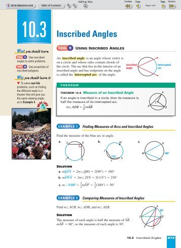 10-3 Inscribed Angles - Nexuslearning.net
