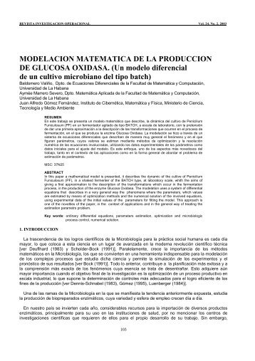 modelacion matematica de la produccion de glucosa oxidasa