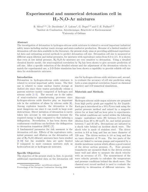 Experimental and numerical detonation cell in H2-N2O-Ar mixtures