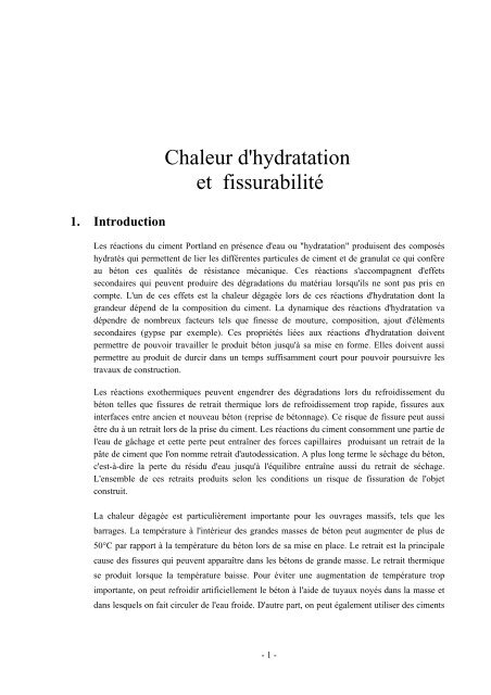 Chaleur d'hydratation - LMC