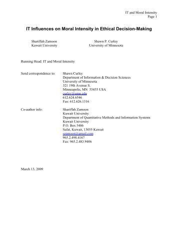 IT Influences on Moral Intensity in Ethical Decision - MISRC ...