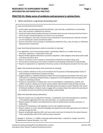 Resources to supplement this rubric - Institute for Mathematics ...