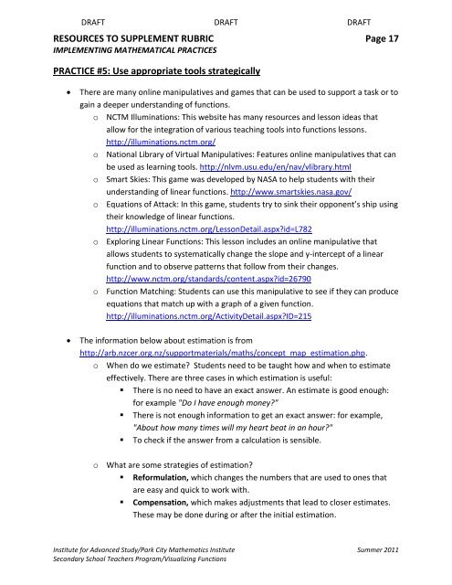 Resources to supplement this rubric - Institute for Mathematics ...