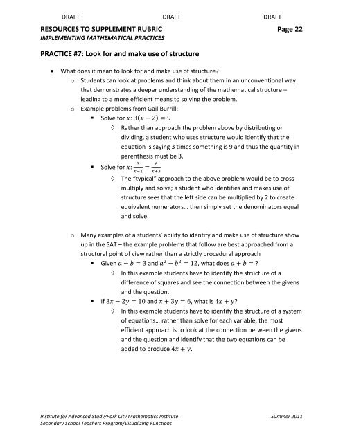 Resources to supplement this rubric - Institute for Mathematics ...