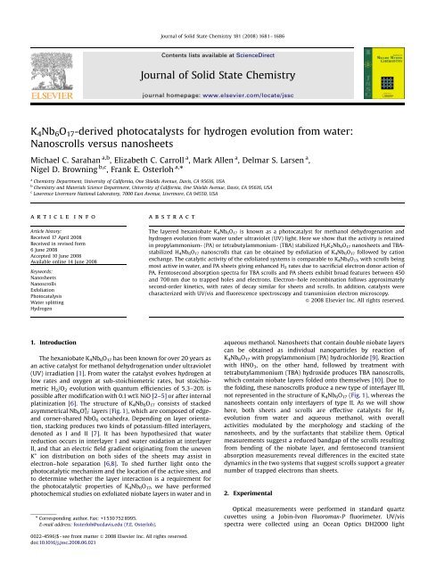 K4Nb6O17-derived photocatalysts for hydrogen ... - UC Davis