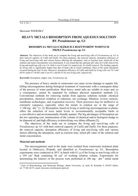 HEAVY METALS BIOSORPTION FROM AQUEOUS SOLUTION BY ...