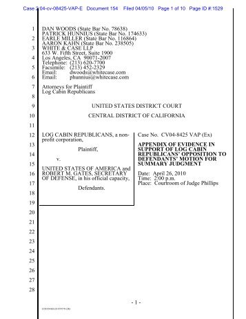 Appendix of Evidence in Support of LCR - The DADT Digital Archive