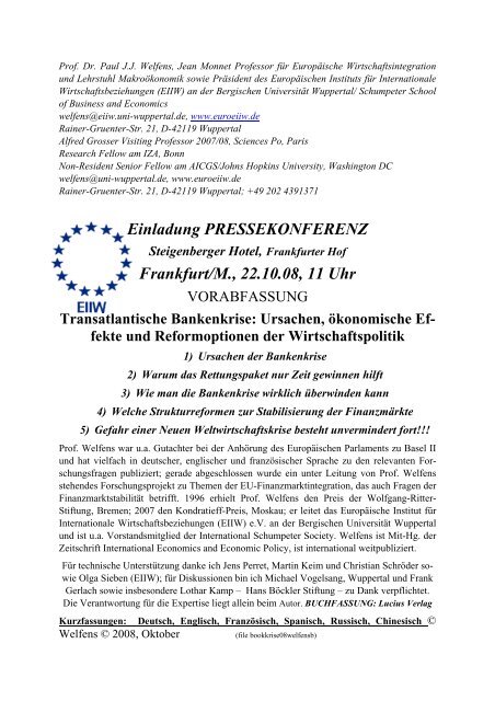 Einladung PRESSEKONFERENZ Frankfurt/M., 22.10.08, 11 Uhr - EIIW