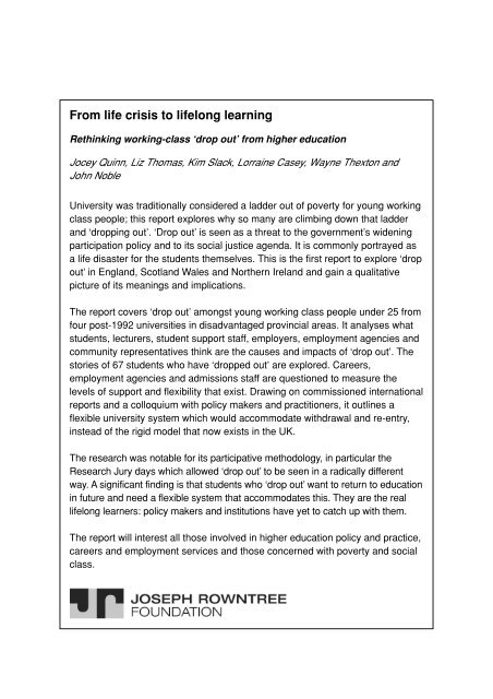 From Life Crisis To Lifelong Learning Rethinking Working Class Drop Out