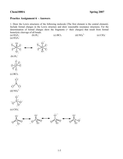 Chem1000A Spring 2007 Practice Assignment 6 - Answers