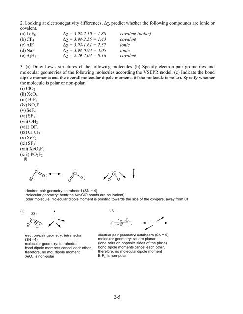 Chem1000A Spring 2007 Practice Assignment 6 - Answers