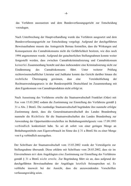Vorlage des Amtsgerichts Bernau - des Deutschen Hanf Verband