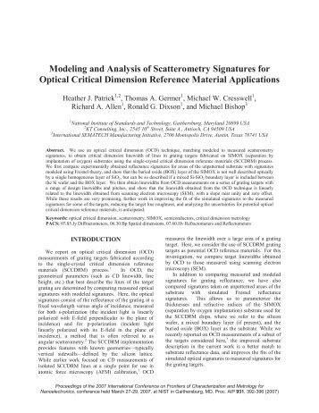 Modeling and Analysis of Scatterometry Signatures for Optical ...