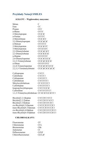 Przykłady Notacji SMILES - MANHAZ