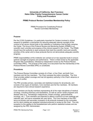 Protocol Review Committee Membership Policy - UCSF Helen Diller ...