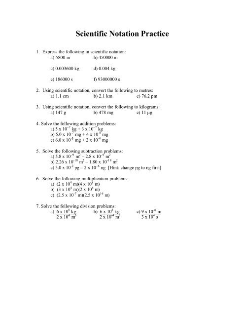 Scientific Notation Practice Answers